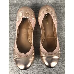 Coach Womens Slip On Cap Toe Metallic Ballet Flats Pink Gold Leather Size 5 B